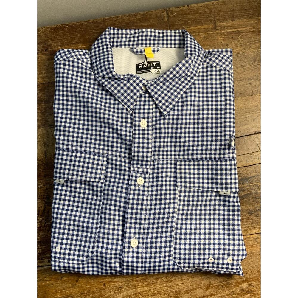 Habit Gingham Men's 2XL Fishing shirt Button down navy and‎ white